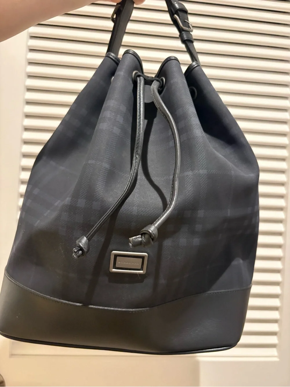 Burberry Black Plaid Bucket Shoulder Bag